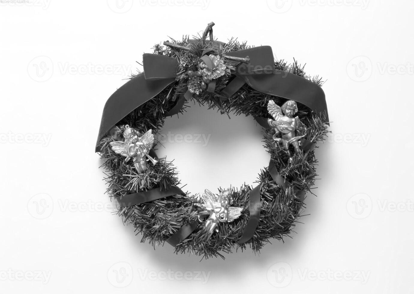 Christmas Wreath with Natural Twig and Evergreen Ornaments photo