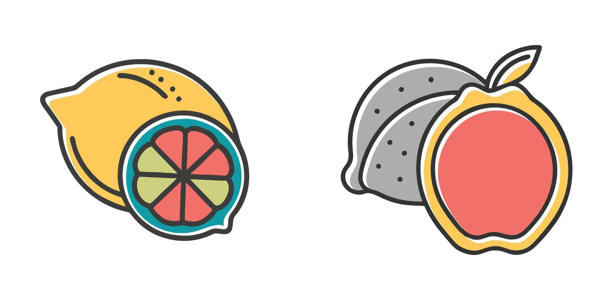 Stylized Lemon Silhouette and Vibrant Citrus Slices Illustration for Trendy Designs vector