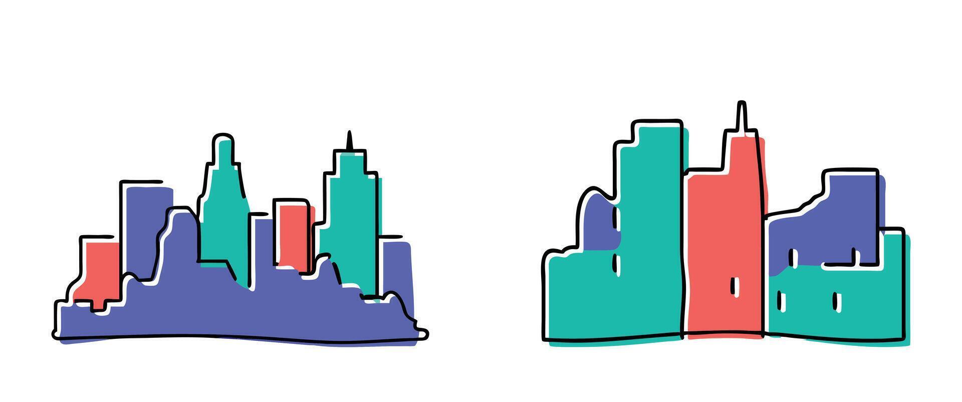 Artistic urban skyline with colorful blocks and vibrant, modern architecture vector