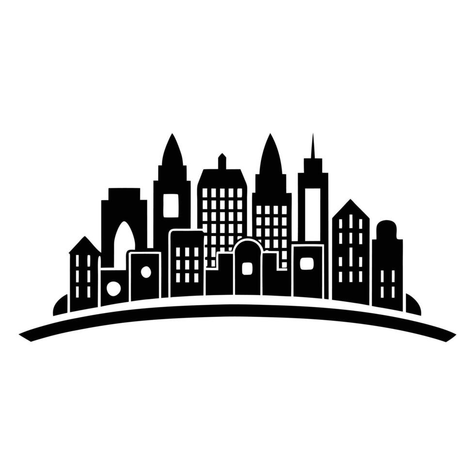 Black and white urban skyline with traditional European-style buildings silhouette vector