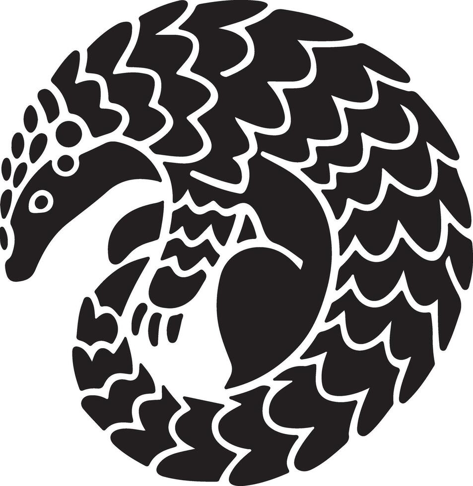 The pangolin is curled up, with its scales clearly visible vector