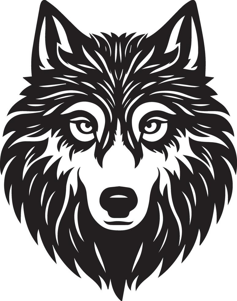 A black and white wolf head on a white background vector