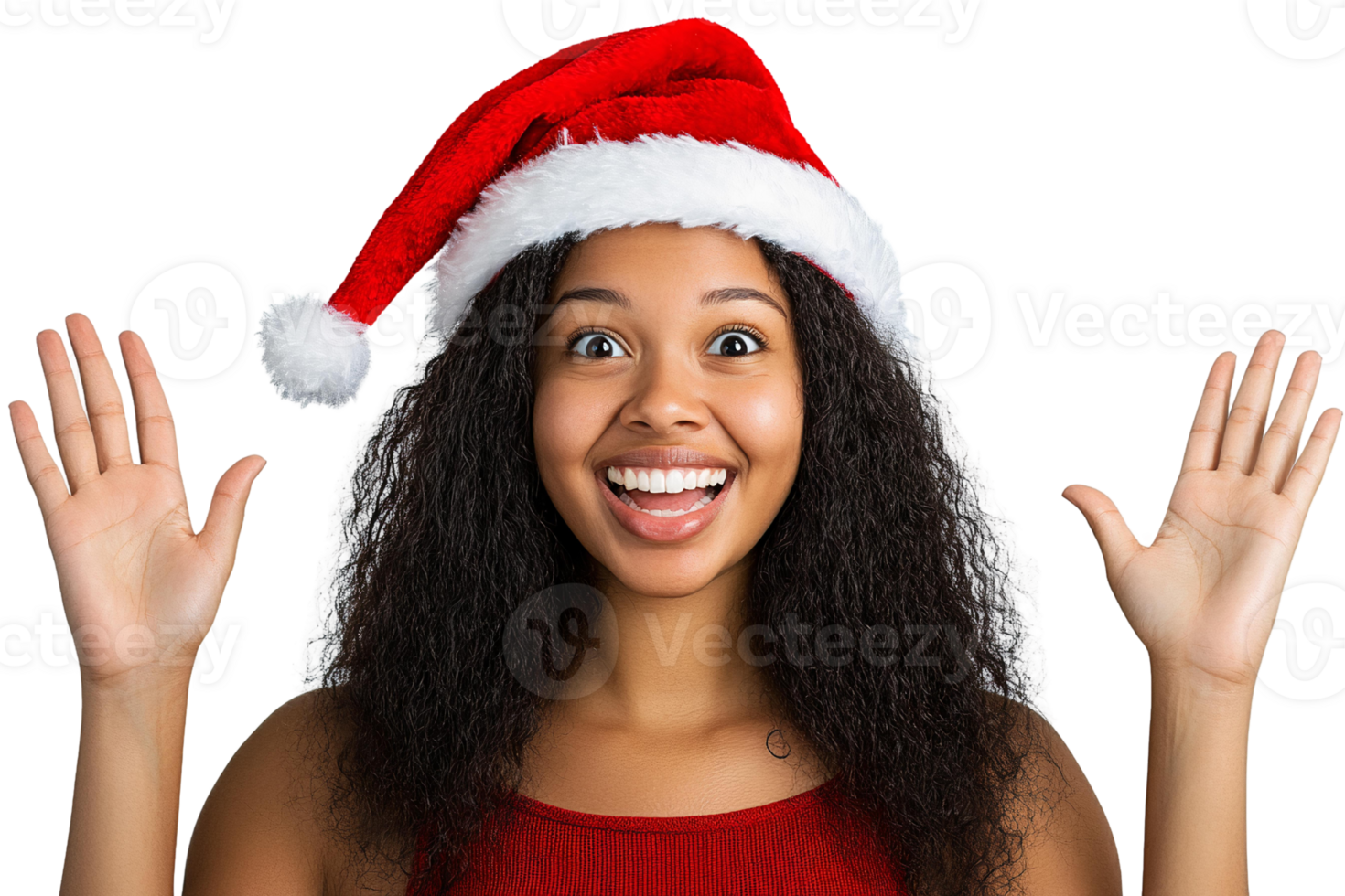 Young african american student woman wearing a christmas hat isolated receiving a pleasant surprise- excited and raising hands. png