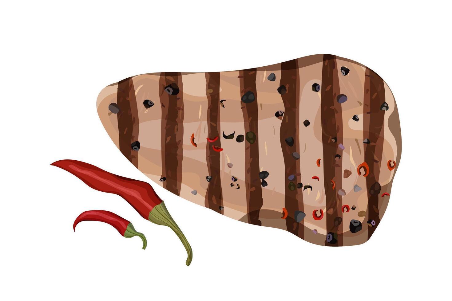 Grilled steak with chili pepper. White background. vector