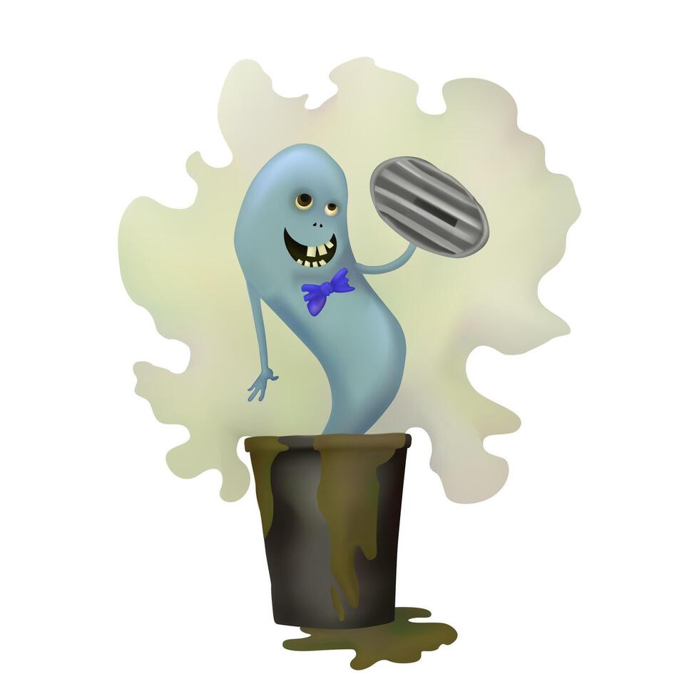 Smelly blue Ghost. Dirty trash. Halloween day vector