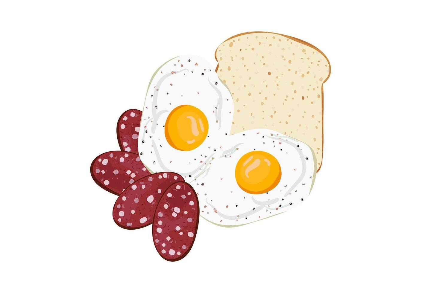 Omelet breakfast with eggs, sausage and toast bread. Morning food. vector