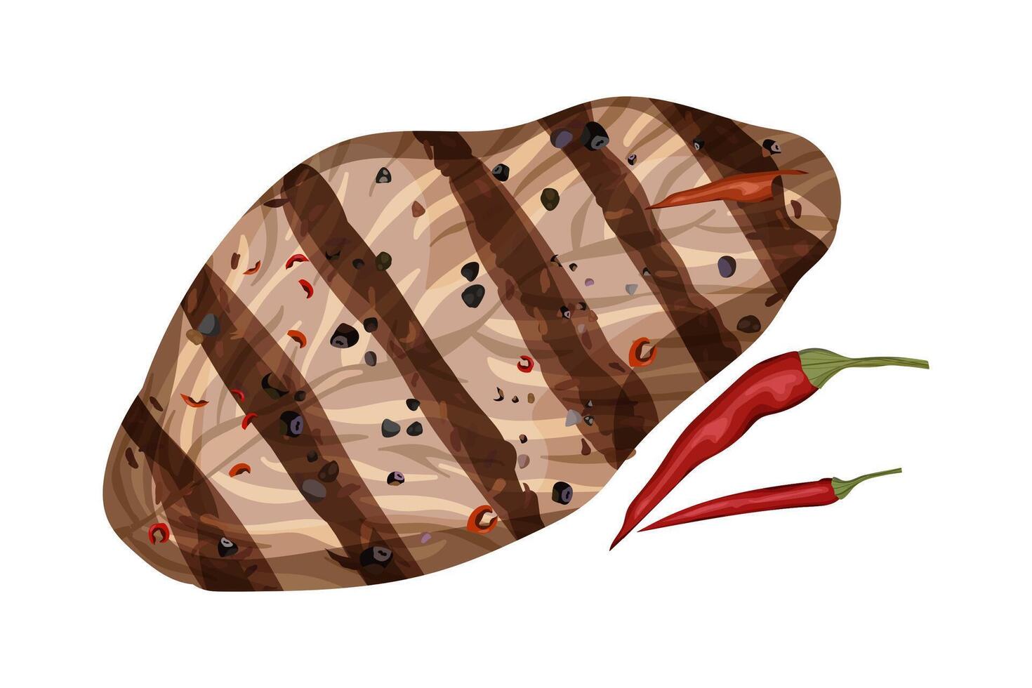 Barbecue steak with chili pepper. White background. vector