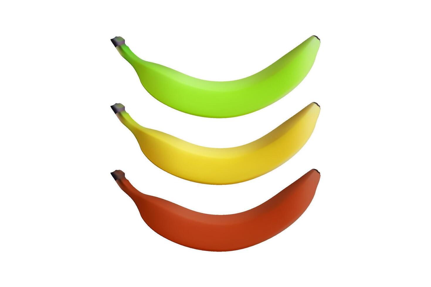 3D banana set. Green, yellow and red. Vegetarian food. vector