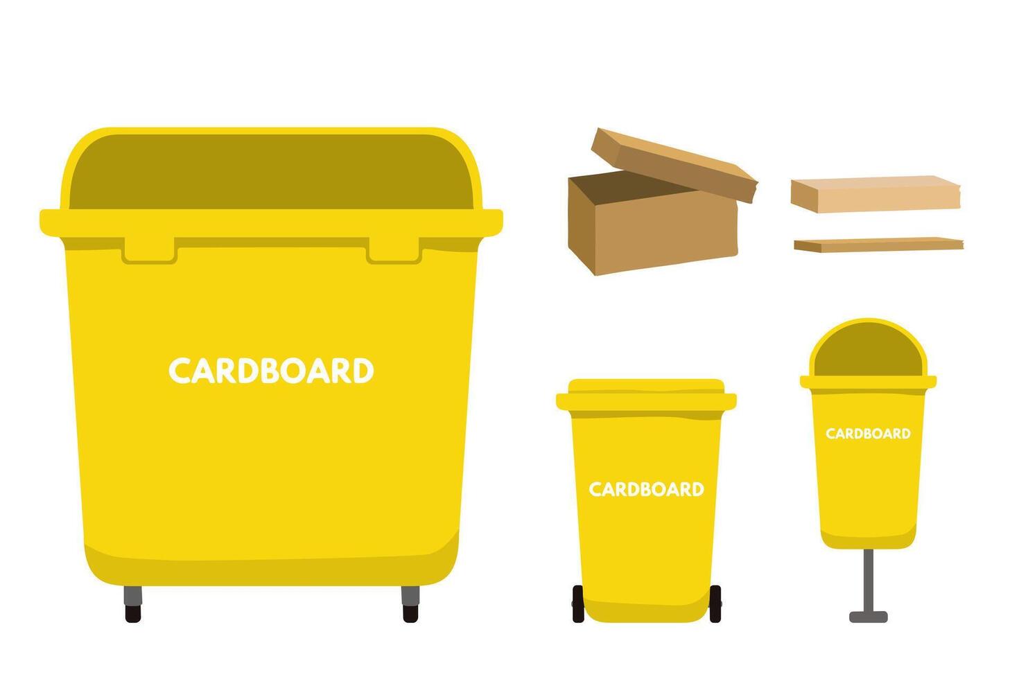 Waste sorting set. Garbage bin for cardboard, recycling package vector