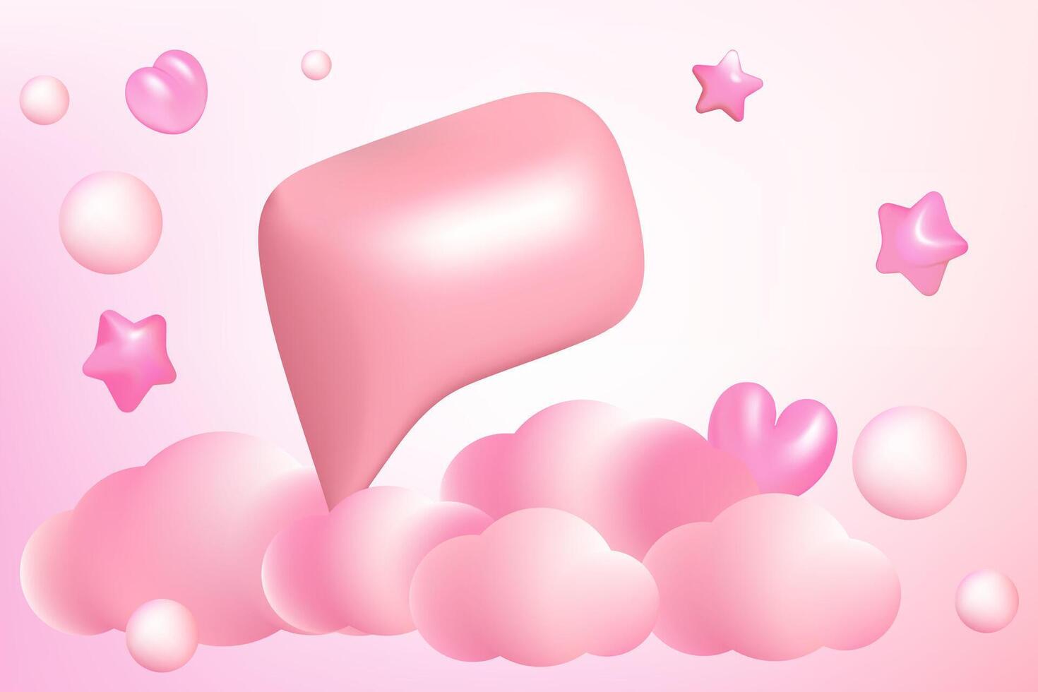 Its a girl invitation template. Cartoon 3d pink 3d bubble speech, clouds and stars. Gender party celebration greeting card. vector