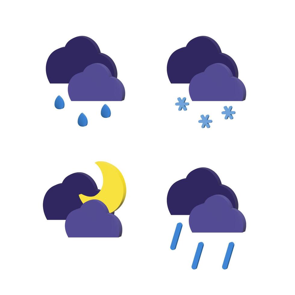 3d night weather icons for web application. Symbols forecast set UX UI design. vector