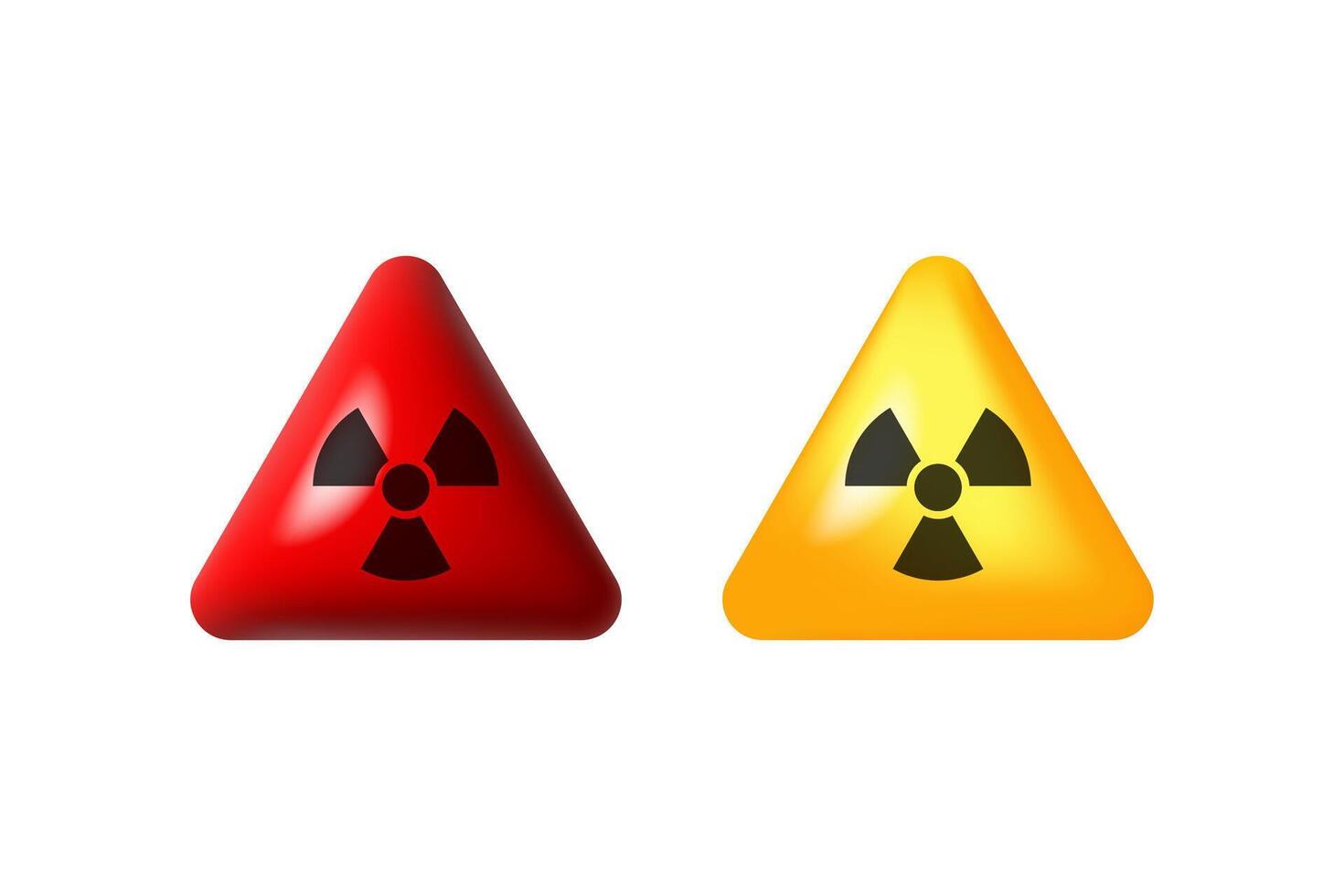 3d radiation warning signs. Yellow and red nuclear symbols. radioactive hazard, restricted area. vector