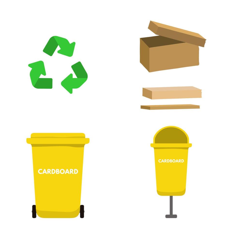 WebWaste sorting set. Garbage bin for cardboard, recycling package vector
