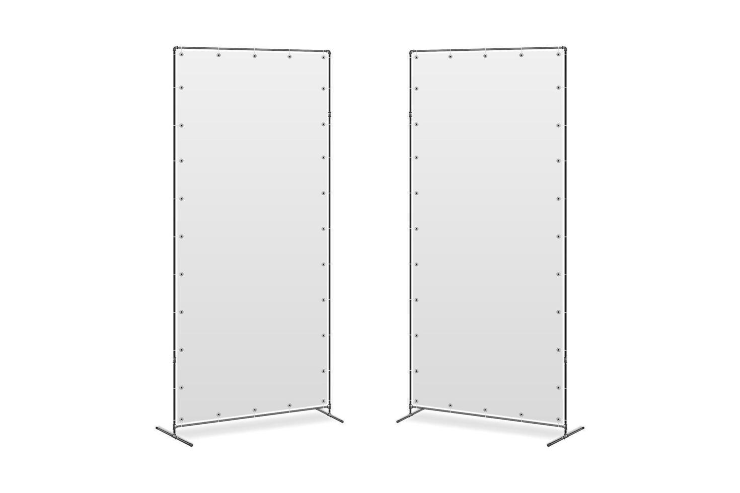 Double Banner Stand Wall on White Background. Vertical blank canvas promotion. Mockup template for advert. vector