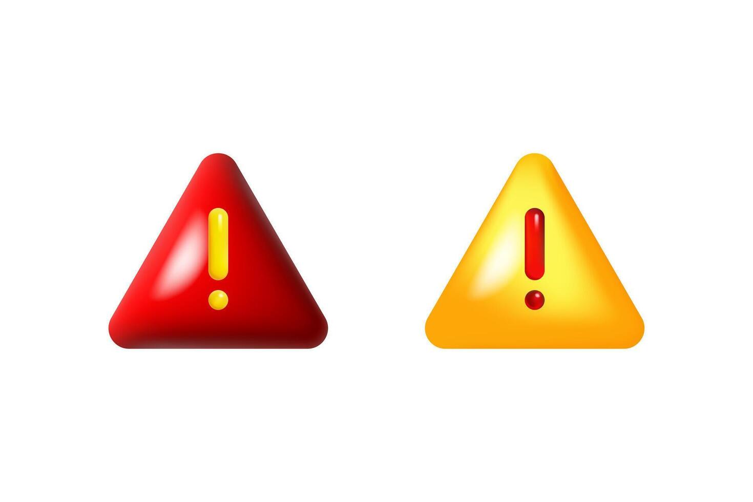 3D red and yellow warning signs with exclamation point. Alert sign triangular shape, important notice. vector