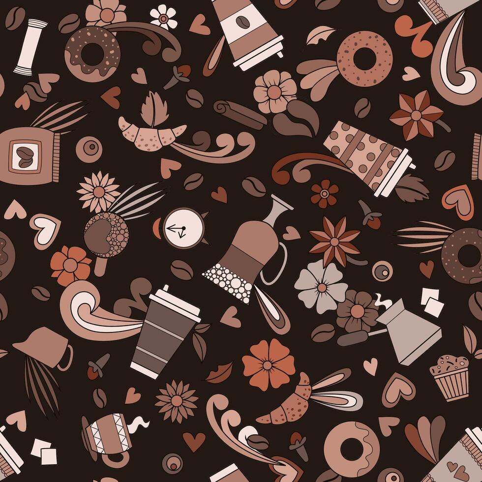 Coffee design. Seamless pattern background. Croissant donut muffin vector