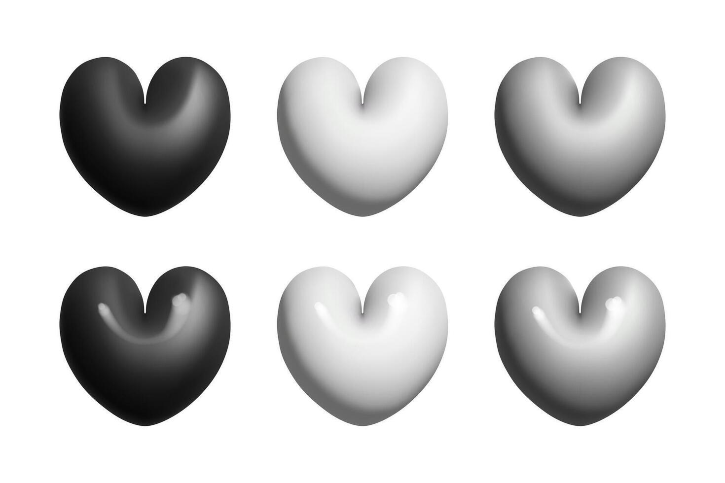 3D hearts set. Black, white and gray collection on Valentine Day, romantic or love icon. vector