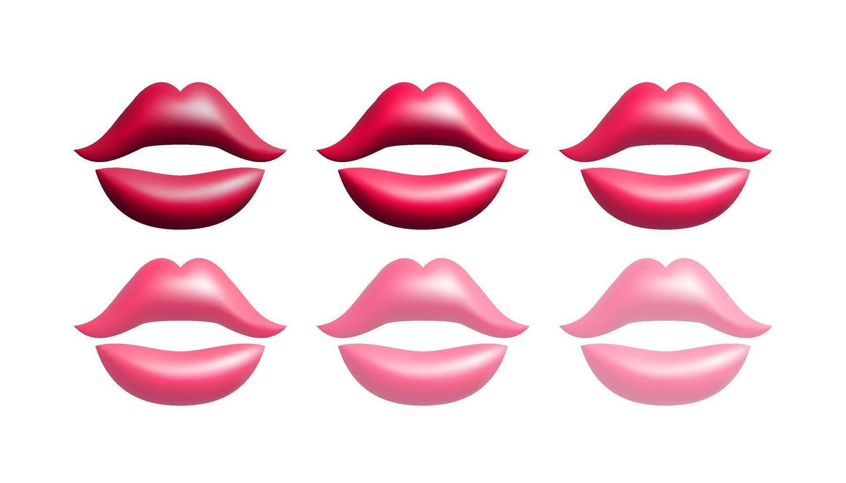 3d red and pink abstract lips set. Sexy mouth, lipstick, makeup, make up. vector