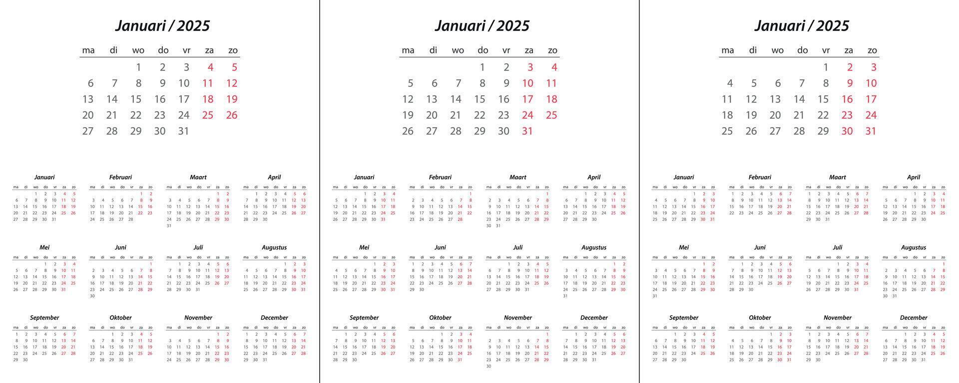 Calendar 2025, calendar 2026, calendar 2027 on Dutch language week