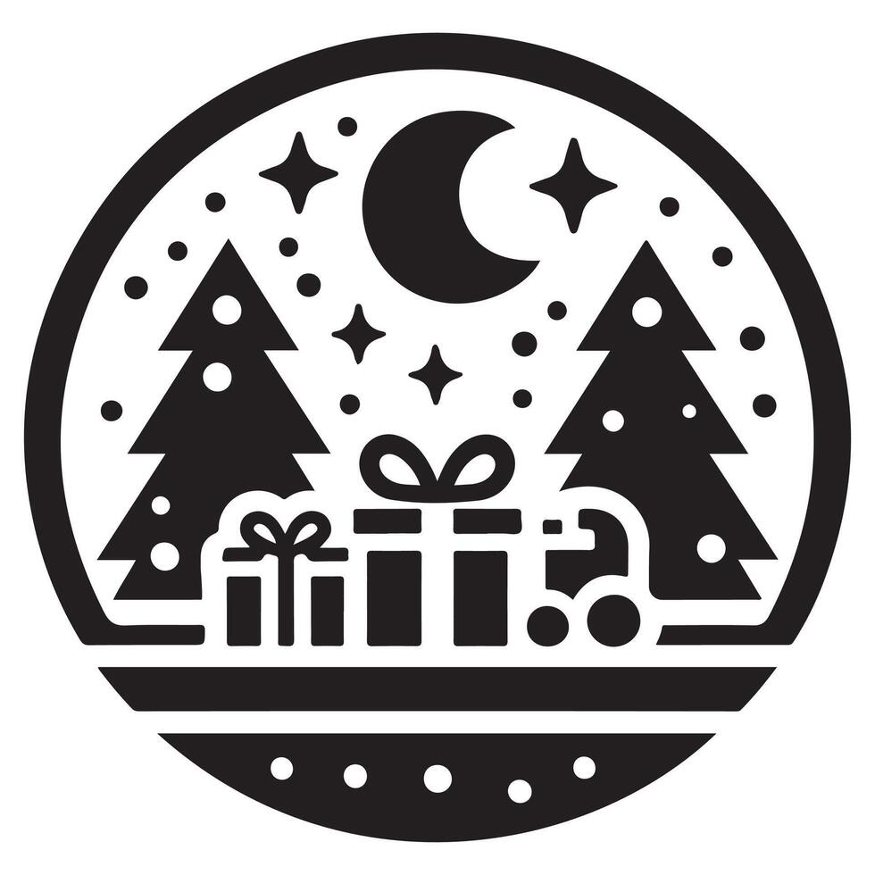 Winter Night with Christmas Trees and Gifts vector