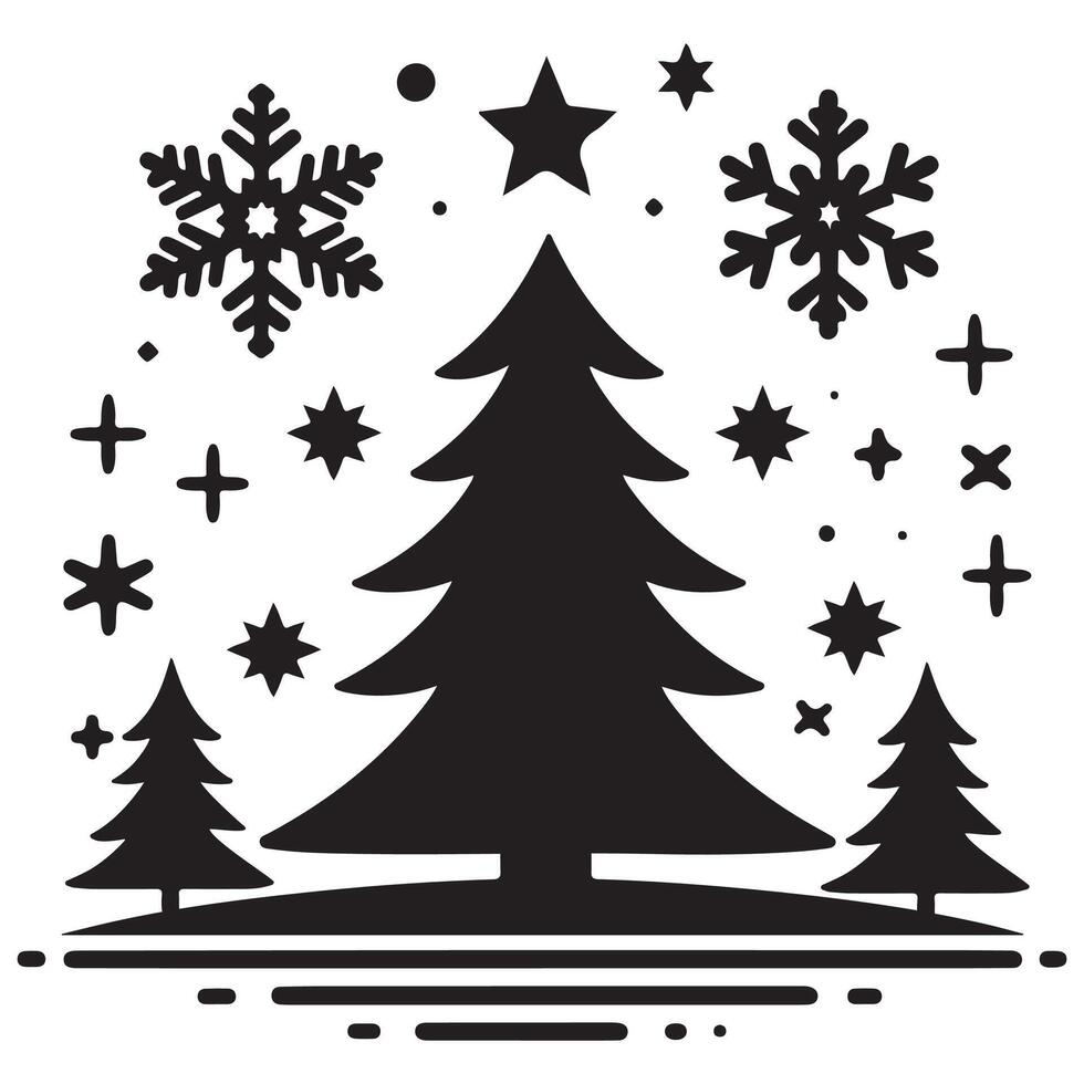 Christmas Tree with Snowflakes and Stars vector