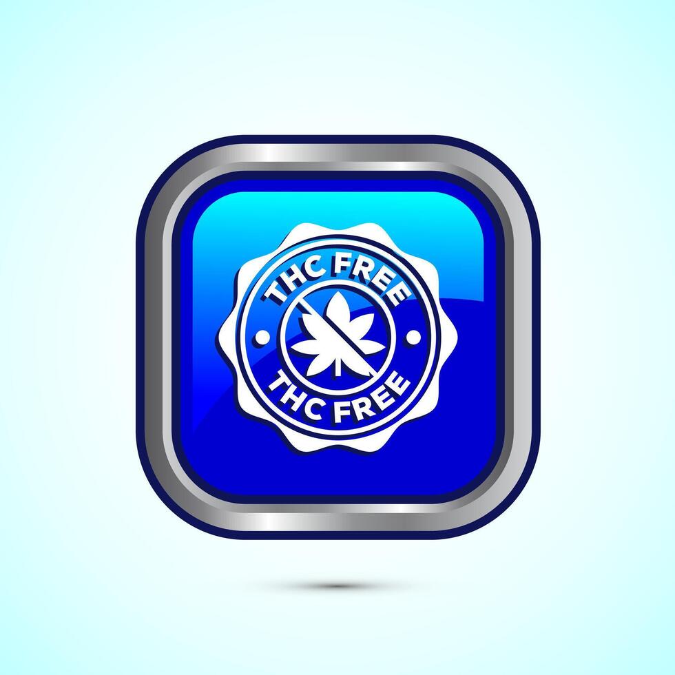 THC free icon design illustration, CBD hemp oil label, marijuana oil, Blue Color Square Button Design vector