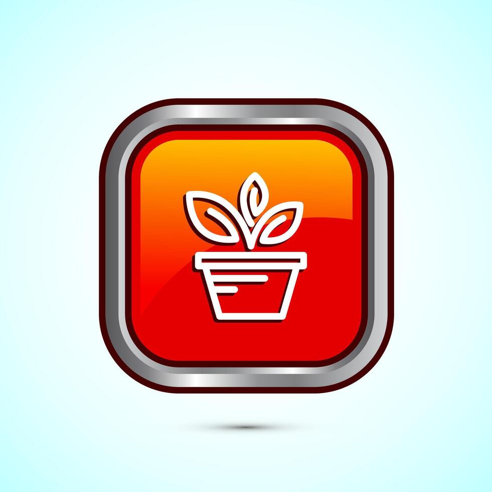 Plant icon design illustration, Sprout icon for apps and webs, Orange Color Square Button Design vector