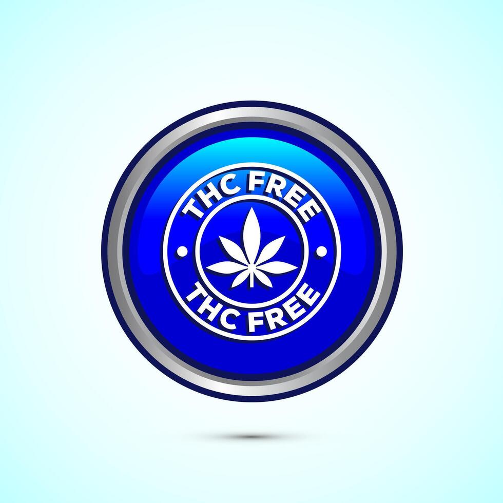 THC free icon design illustration, CBD hemp oil label, marijuana oil, Blue Color Round Button Design vector
