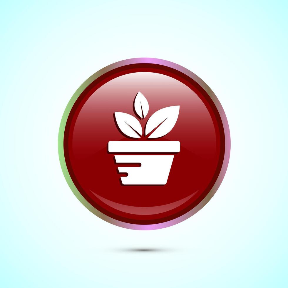 Plant icon design illustration, Sprout icon for apps and webs, Red Color Round Button Design vector