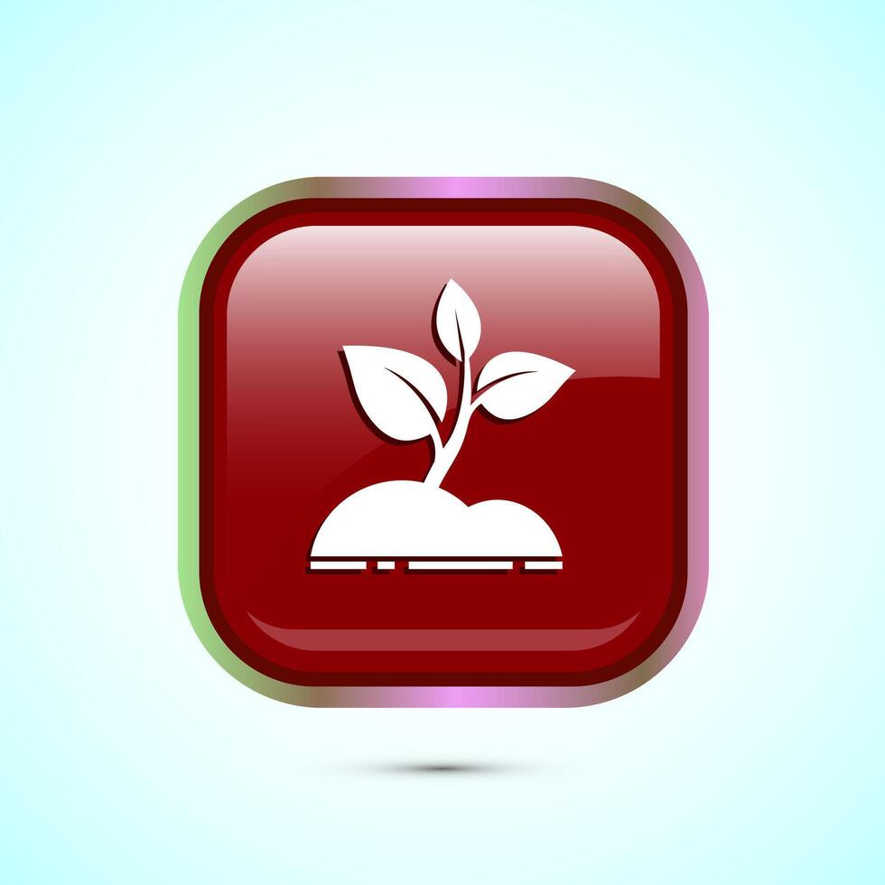 Plant icon design illustration, Sprout icon for apps and webs, Red Color Square Button Design vector