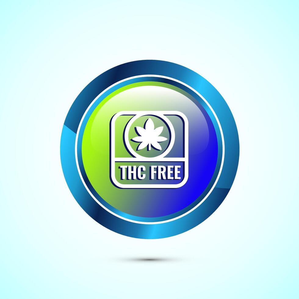 THC free icon design illustration, CBD hemp oil label, marijuana oil, Glossy Round Button Design vector