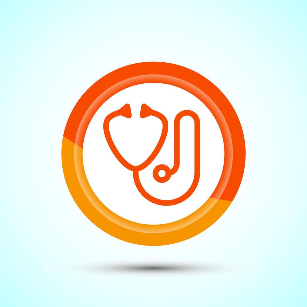 Stethoscope icon design illustration. Doctor stethoscope medical device icon, Orange Color Button Design vector