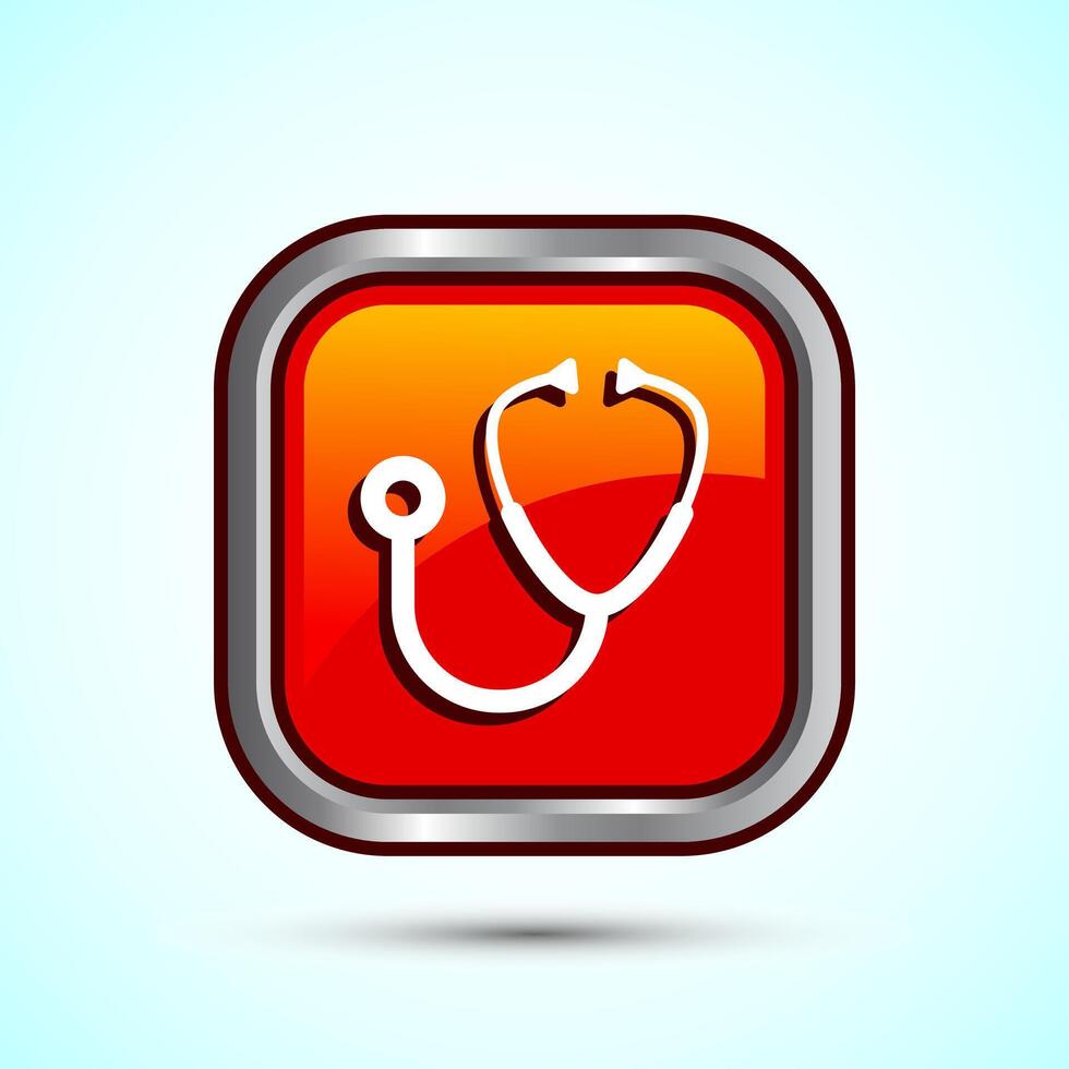 Stethoscope icon design illustration. Doctor stethoscope medical device icon, Orange Color Square Button Design vector