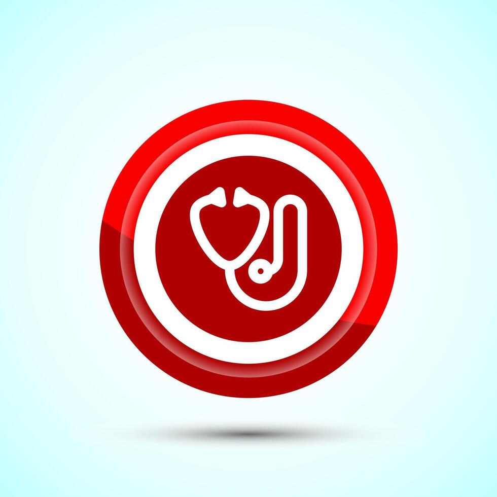 Stethoscope icon design illustration. Doctor stethoscope medical device icon, Red Color Button Design vector