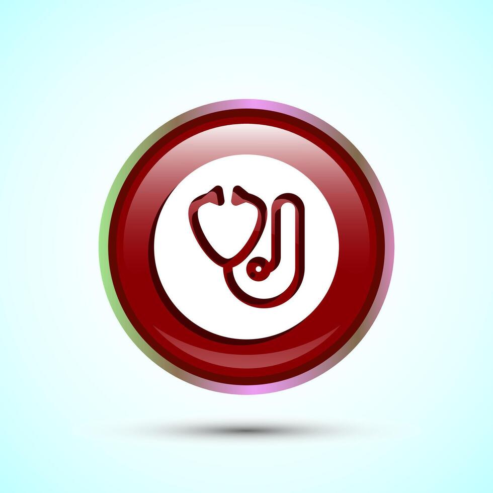 Stethoscope icon design illustration. Doctor stethoscope medical device icon, Red Color Round Button Design vector