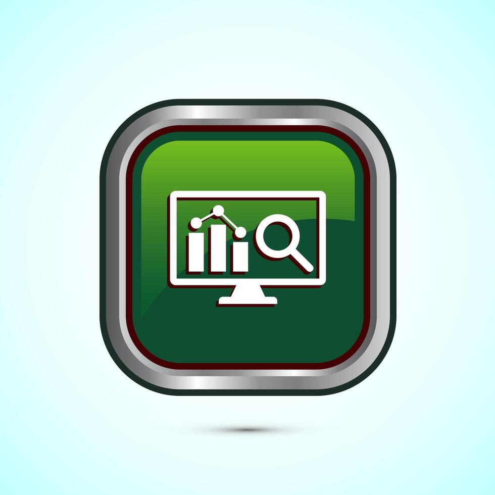 Data analytics icon design illustration. Market research, analytic icon, Green Color Square Button Design vector