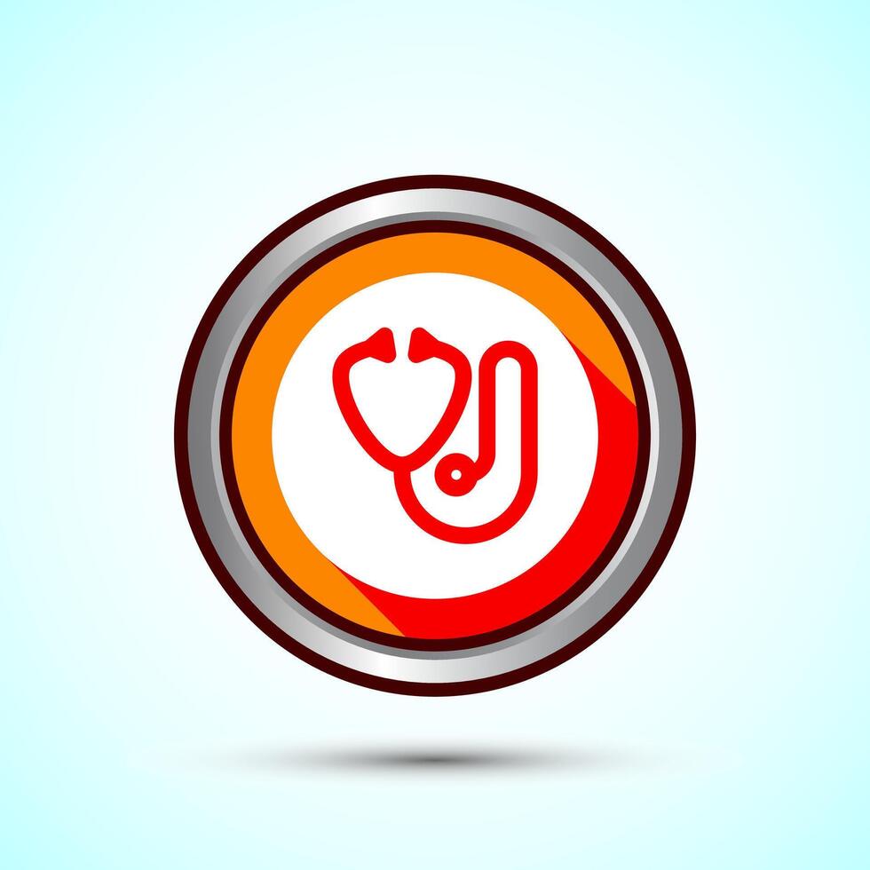 Stethoscope icon design illustration. Doctor stethoscope medical device icon, Orange Shadow Button Design vector