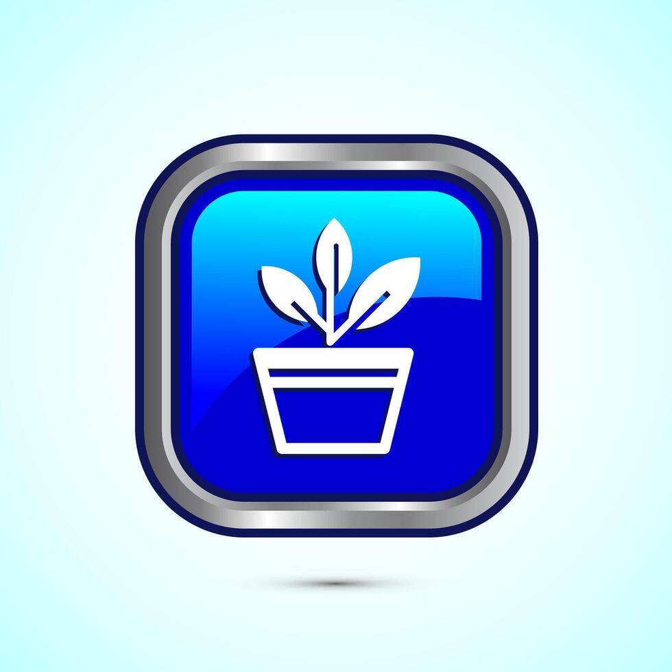 Plant icon design illustration, Sprout icon for apps and webs, Blue Color Square Button Design vector