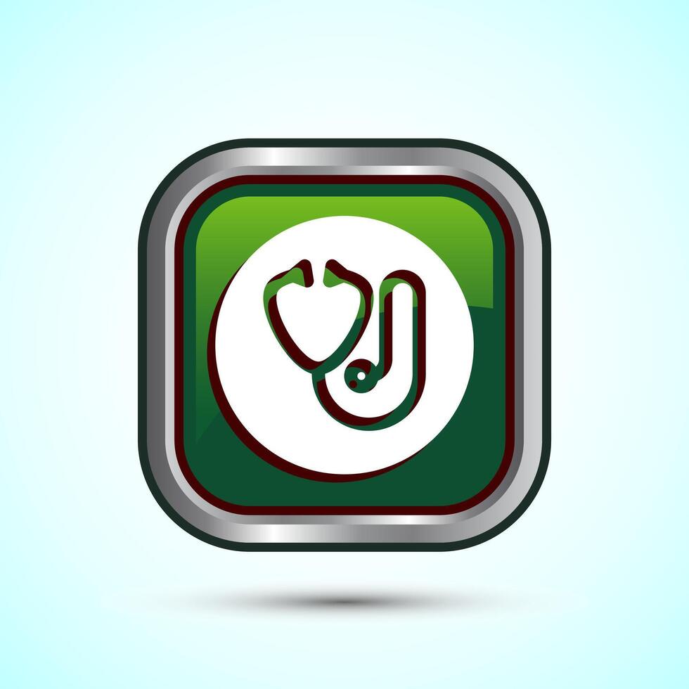 Stethoscope icon design illustration. Doctor stethoscope medical device icon, Green Color Square Button Design vector