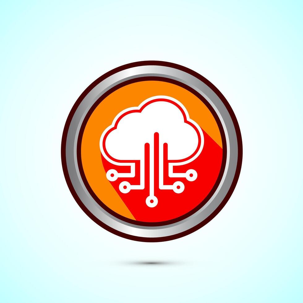 Cloud computing icon design illustration. Data storage and tech icon, Orange Shadow Button Design vector
