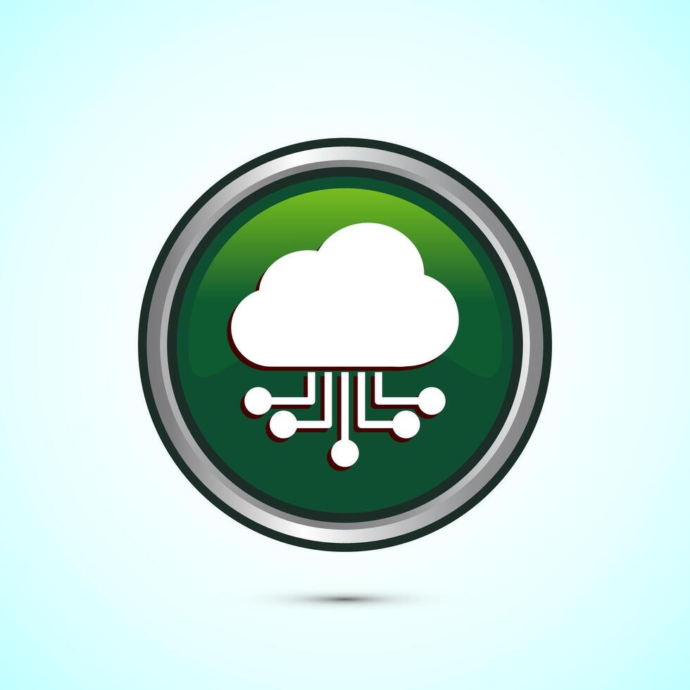 Cloud computing icon design illustration. Data storage and tech icon, Green Color Round Button Design vector