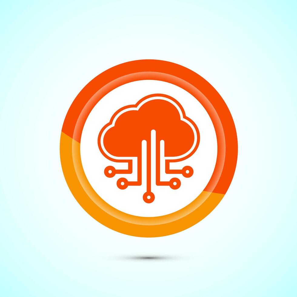 Cloud computing icon design illustration. Data storage and tech icon, Orange Color Button Design vector