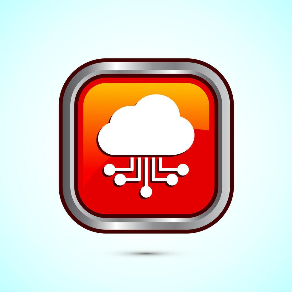Cloud computing icon design illustration. Data storage and tech icon, Orange Color Square Button Design vector