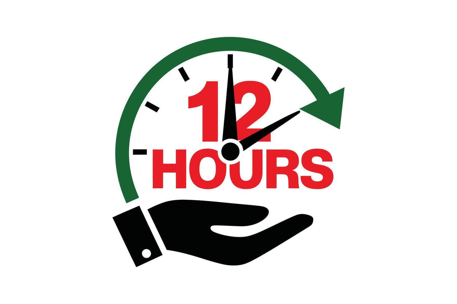Fast 12-Hour Delivery Service Icon with Clock and Hand Design vector