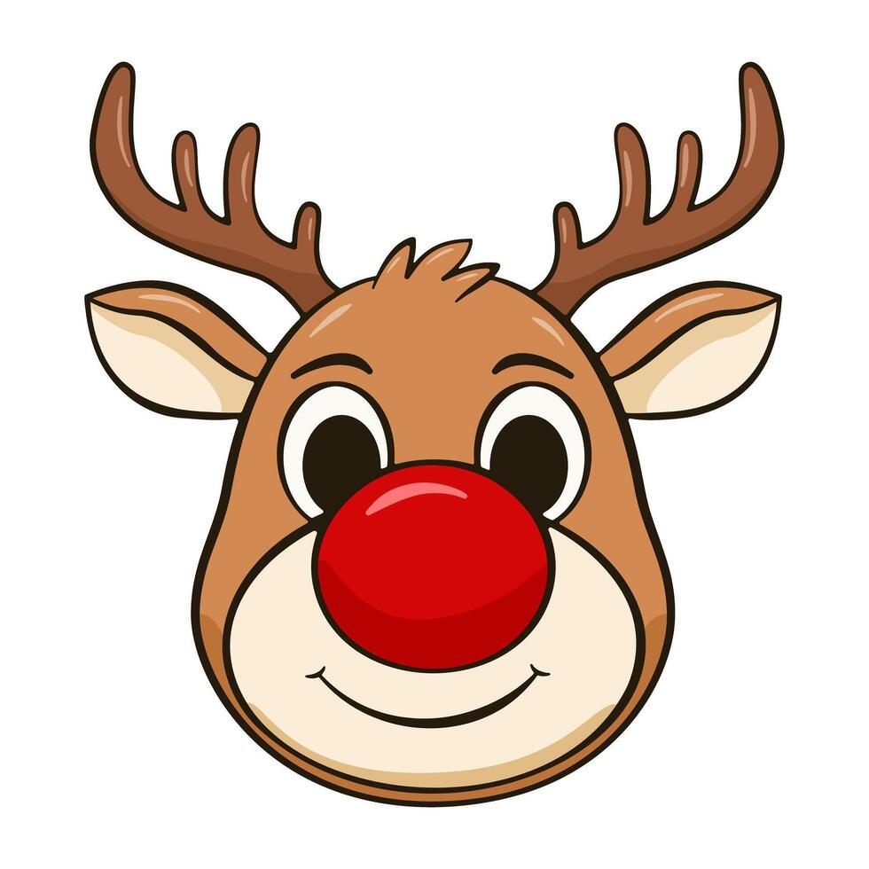 Reindeer with red nose. Cartoon illustration vector