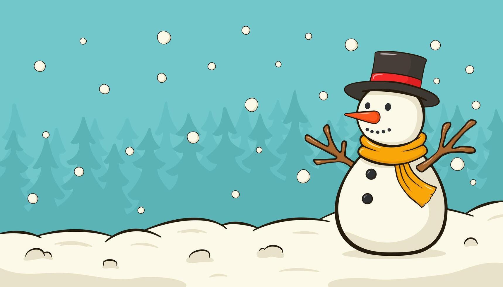 Christmas background with a snowman. Cartoon illustration vector