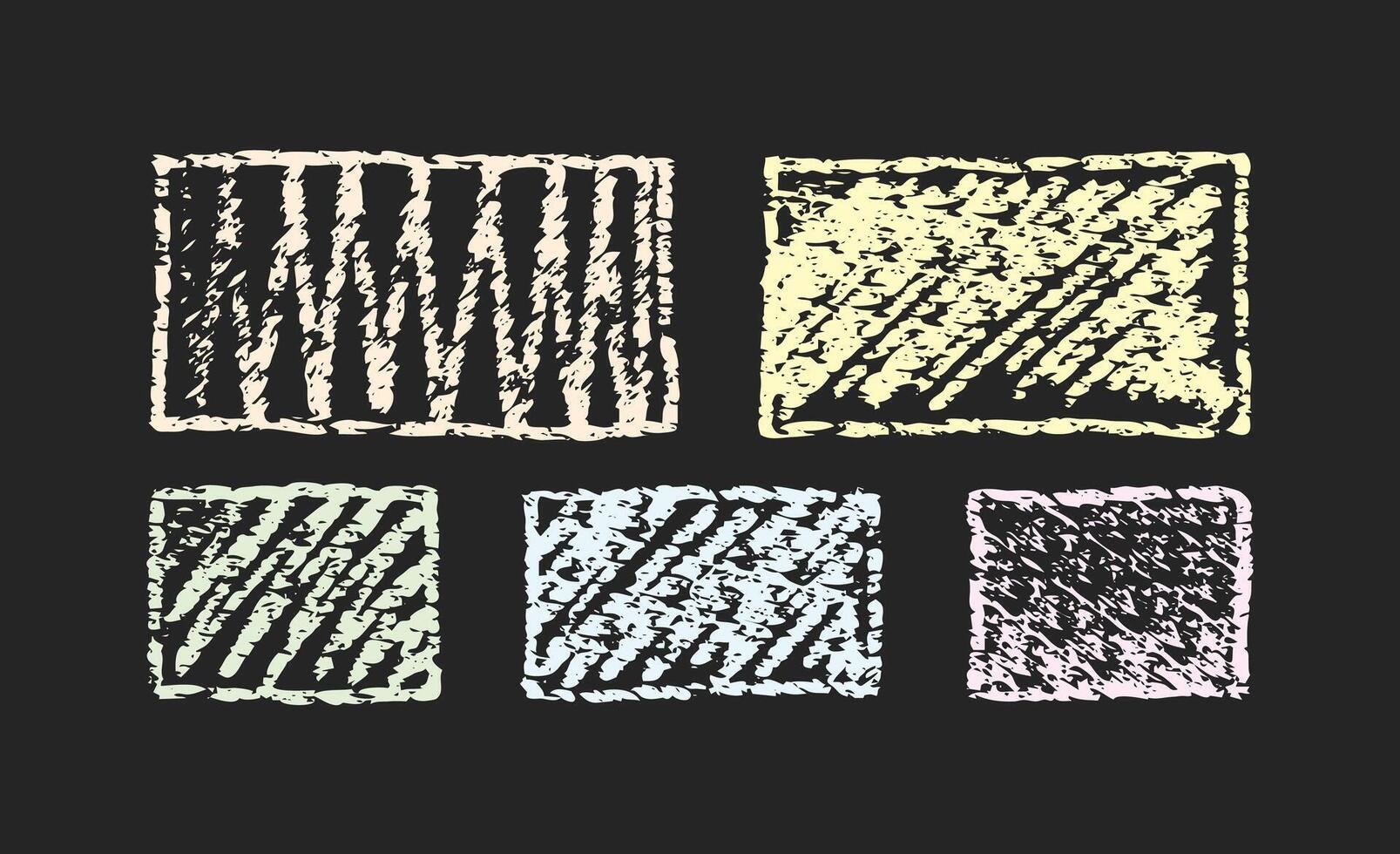 Rectangle frame, line square shape. Pastel color chalk box, brush border. Sketch hand drawn outline style. Text box. Rough pencil grunge painting on black chalkboard vector