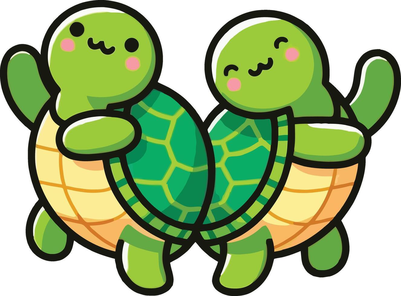 Two cute turtles holding hands and smiling vector