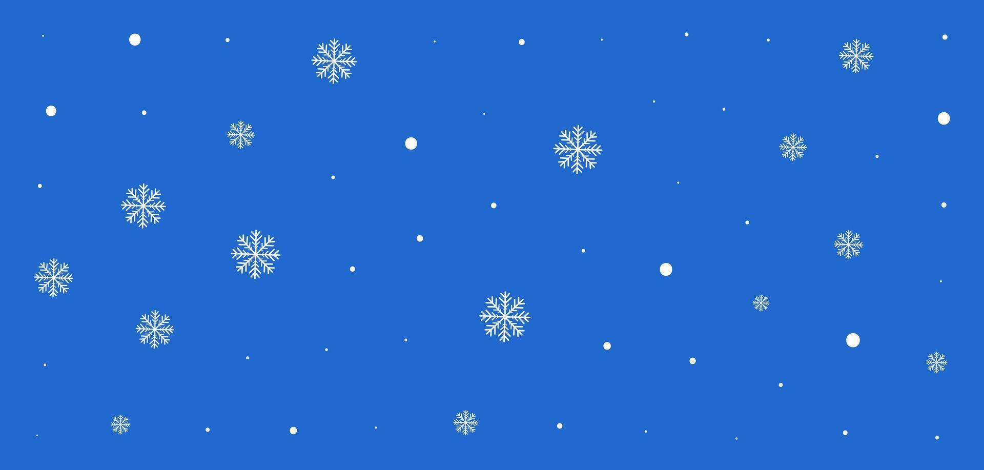 holiday background with blue winter snow and white snowflake flake pattern. Cold sky illustration. vector