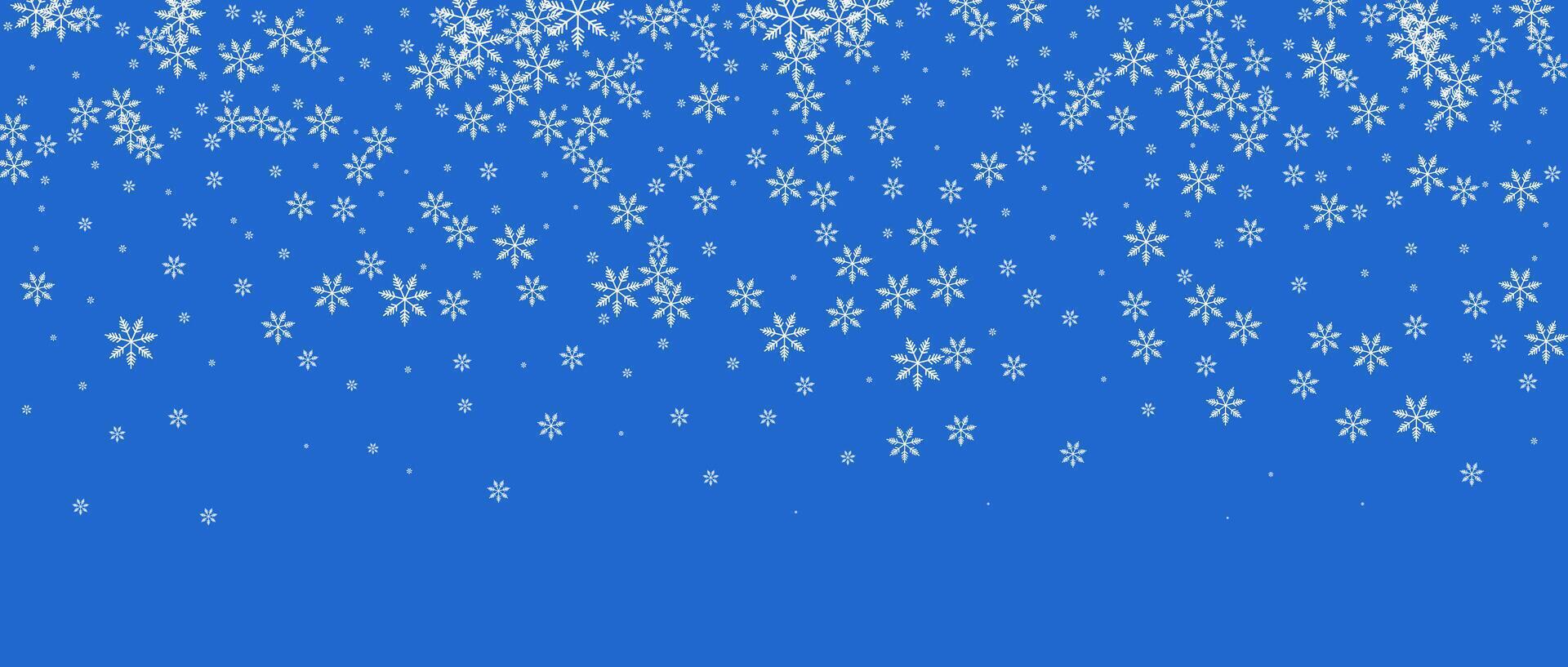 Winter background with falling snow and snowflake pattern. Blue sky holiday scene with ice texture and white flakes. Simple frozen banner design. vector